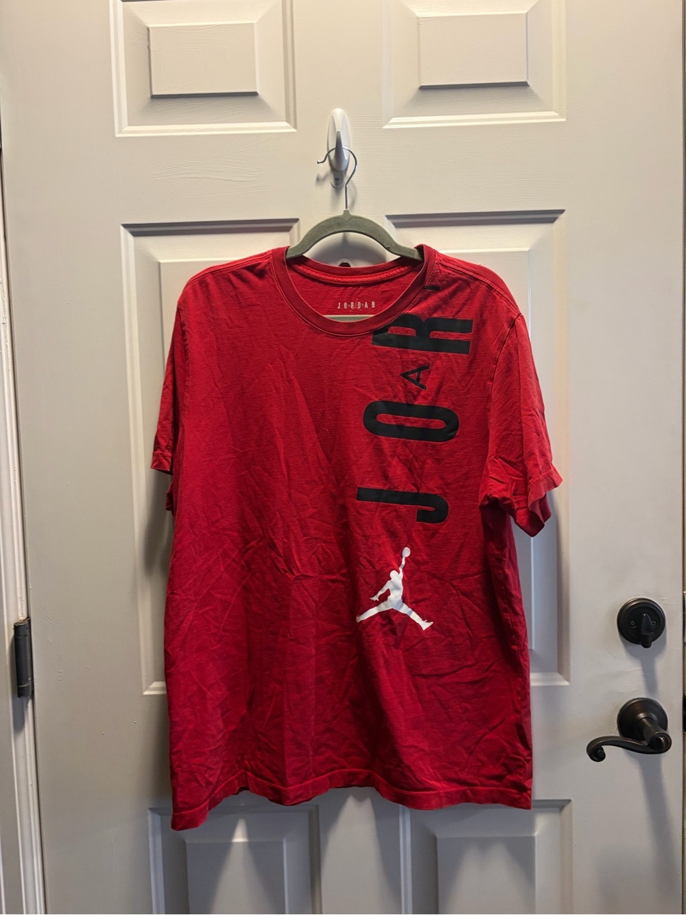 Jordan Red Short Sleeve Tee with Black Vertical Logo